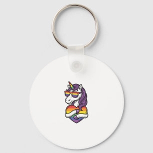 Vintage Rainbow Unicorn Heart Pride Shirt Design_1 Key Ring