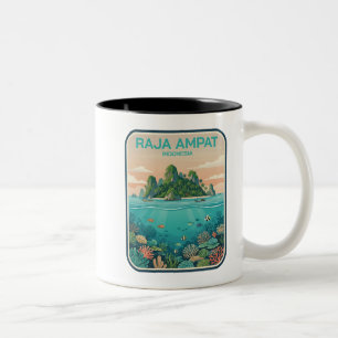 Vintage Raja Ampat Indonesia Coral Reef Dive Art Two-Tone Coffee Mug