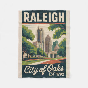 Vintage Raleigh North Carolina Retro Travel Poster Fleece Blanket