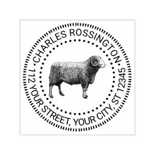 Vintage Ram Sheep Drawing #1 Name Address Self-inking Stamp