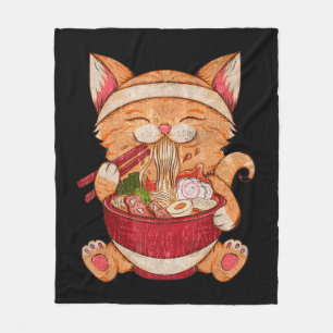 Vintage Ramen Cat Japanese Food Kawaii Anime Girls Fleece Blanket