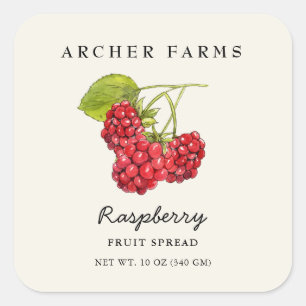 Vintage Raspberry fruit spread square Jar Label