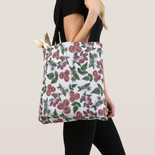 Vintage Raspberry Leaves Illustration Pattern Tote Bag