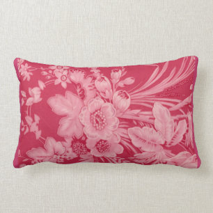 Vintage Raspberry Red Floral Lumbar Cushion