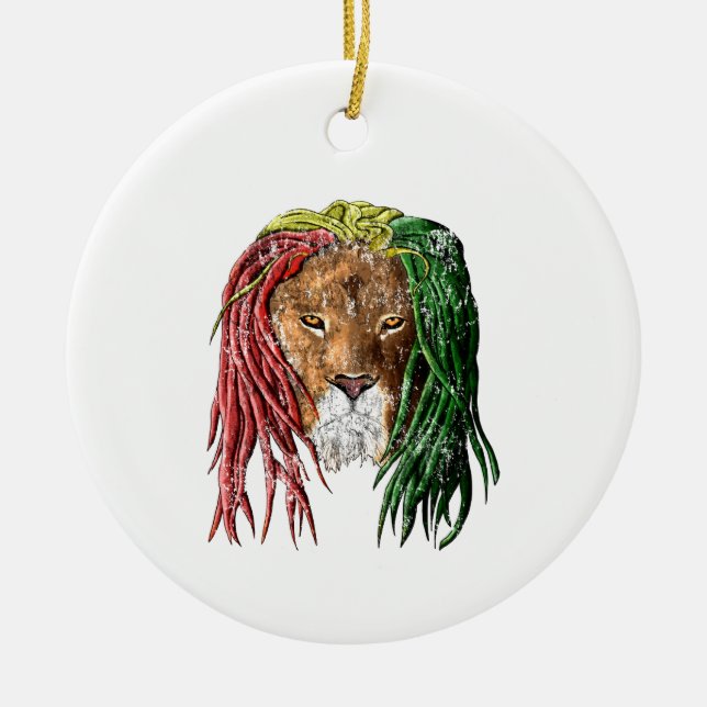 Vintage Rasta Reggae Lion Ceramic Ornament (Front)