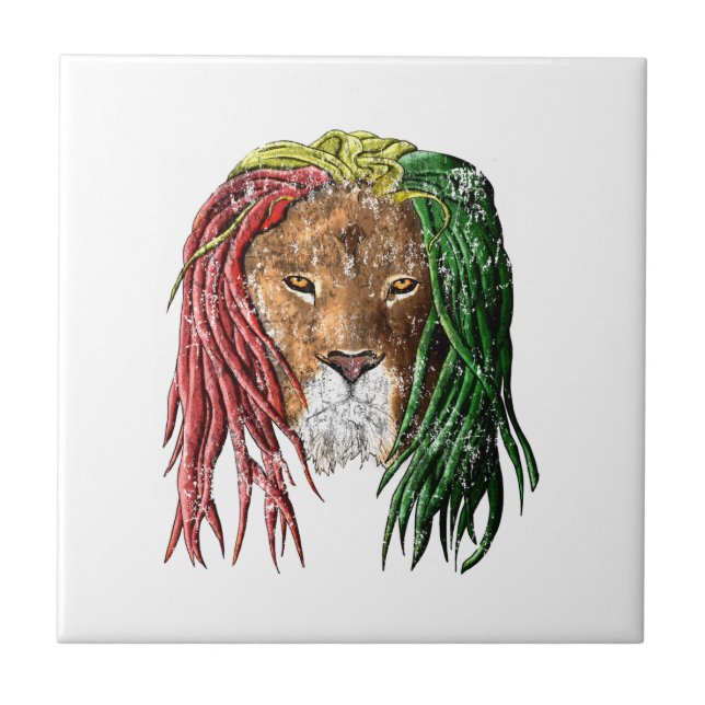 Vintage Rasta Reggae Lion Ceramic Tile (Front)