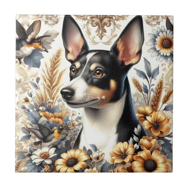 Vintage Rat Terrier Illustration Ceramic Tile (Front)