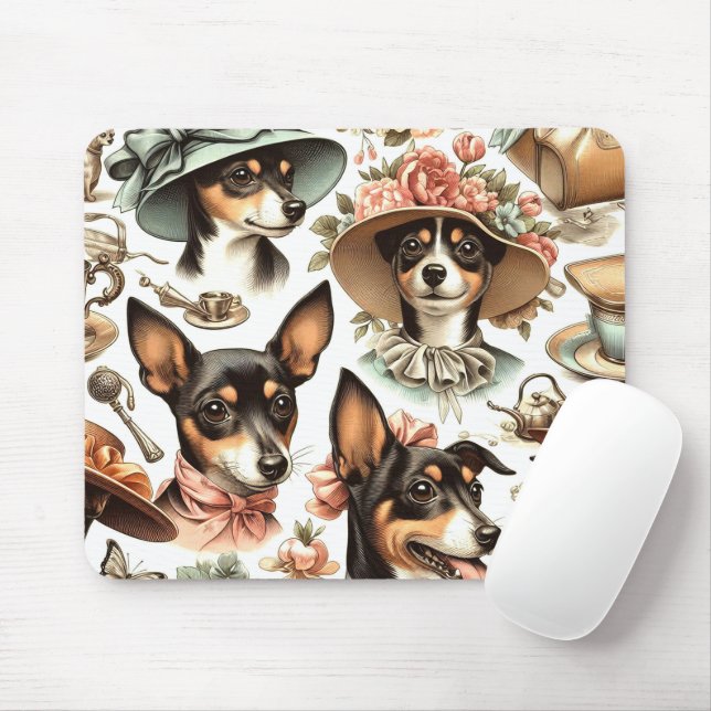 Vintage Rat Terrier Seamless Mouse Pad (With Mouse)