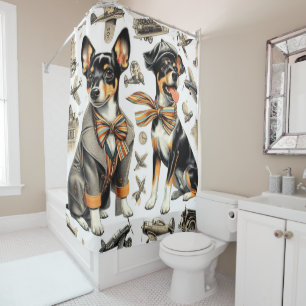 Vintage Rat Terrier Seamless Shower Curtain
