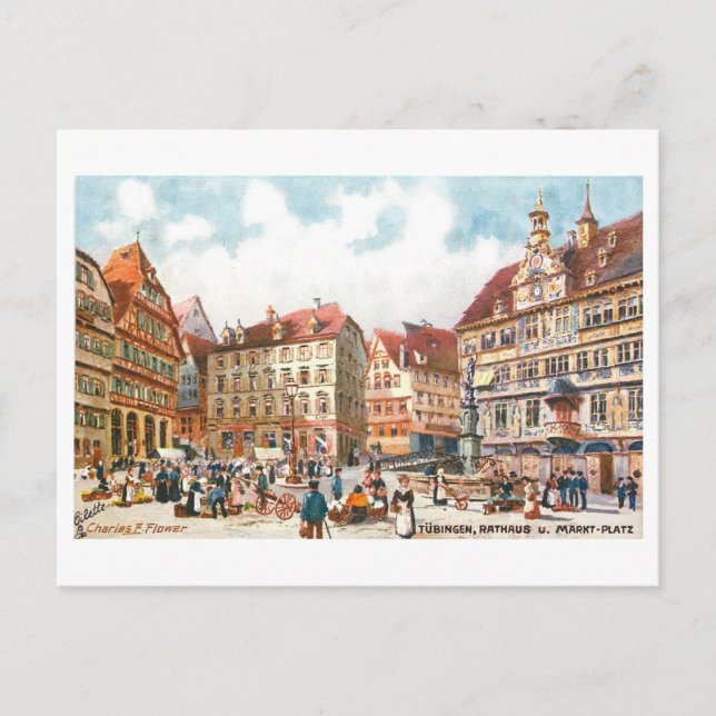 Vintage Rathaus Tubingen Germany Postcard (Front)