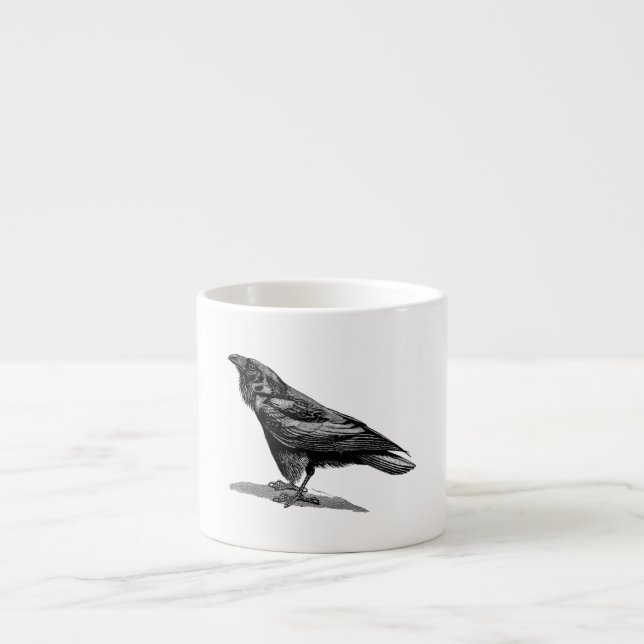 Vintage Raven Crow Blackbird Bird Illustration Espresso Cup (Front)
