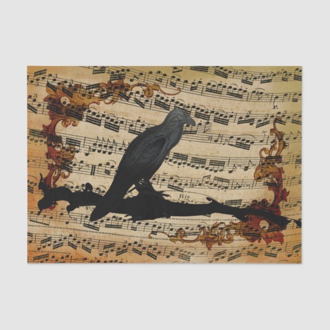 Vintage Raven Music Sheet Tissue Paper (Front)