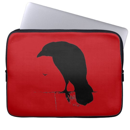 Vintage Raven on Blood Red Template Laptop Sleeve
