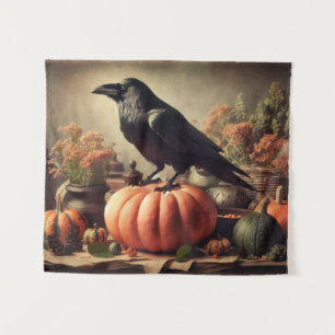 Vintage Raven Photo Gothic Halloween Tapestry