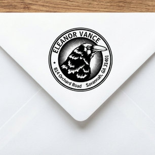 Vintage Raven Return Address Circle Rubber Stamp