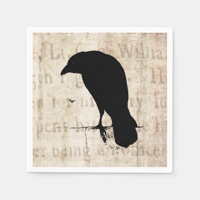 Vintage Raven Silhouette Retro Goth Ravens Birds Napkin (Front)