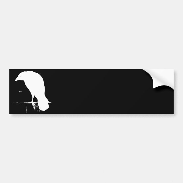 Vintage Raven Silhouette White on Black - Custom Bumper Sticker (Front)