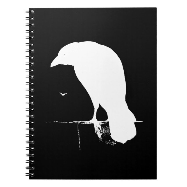 Vintage Raven Silhouette White on Black - Custom Notebook (Front)