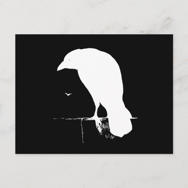 Vintage Raven Silhouette White on Black - Custom Postcard (Front)