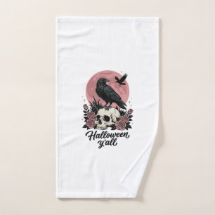 Vintage Raven Skull Halloween Y’all Hand Towel