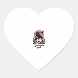 Vintage Raven Skull Halloween Y’all Heart Sticker
