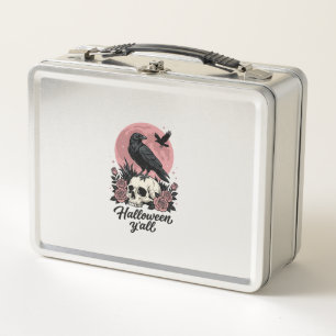 Vintage Raven Skull Halloween Y’all Metal Lunch Box