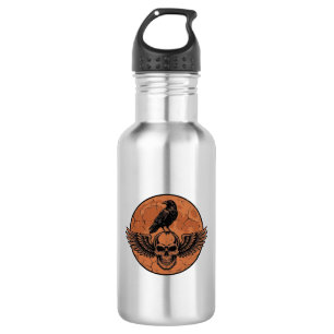 Vintage Raven Winged Skull Orange Moon Vector Desi 532 Ml Water Bottle