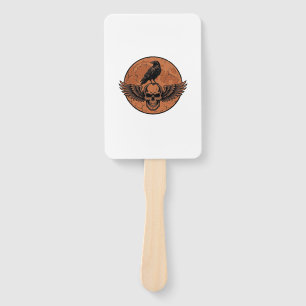 Vintage Raven Winged Skull Orange Moon Vector Desi Hand Fan
