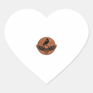 Vintage Raven Winged Skull Orange Moon Vector Desi Heart Sticker