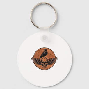 Vintage Raven Winged Skull Orange Moon Vector Desi Key Ring
