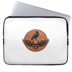 Vintage Raven Winged Skull Orange Moon Vector Desi Laptop Sleeve