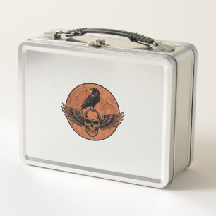 Vintage Raven Winged Skull Orange Moon Vector Desi Metal Lunch Box