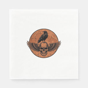 Vintage Raven Winged Skull Orange Moon Vector Desi Napkin