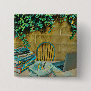 Vintage reading artwork 15 cm square badge