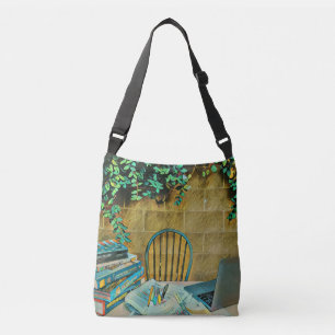 Vintage reading artwork crossbody bag