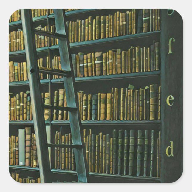 Vintage reading artwork gift square sticker (Front)