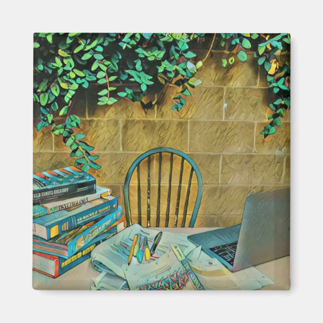 Vintage reading artwork magnet (Front)