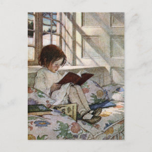 Vintage Reading Girl Postcard