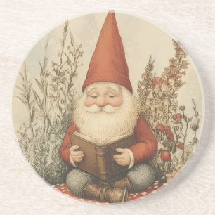Vintage Reading Gnome Sandstone Coaster