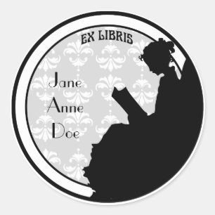 Vintage Reading Lady Customised Bookplate Classic Round Sticker
