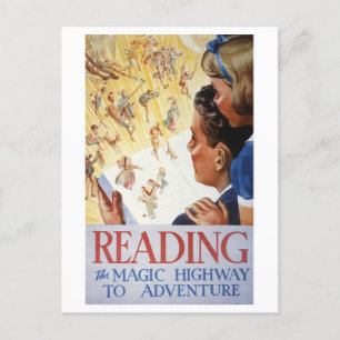 Vintage "Reading: The Magic Highway to Adventure" Postcard