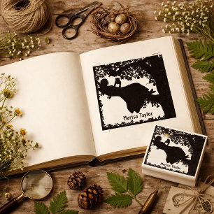 Vintage Reading Woman Book Stamp Personalised