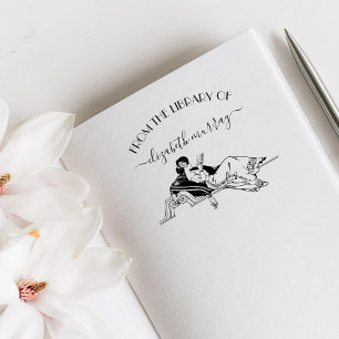 Vintage Reading Woman Elegant Custom Library Rubber Stamp