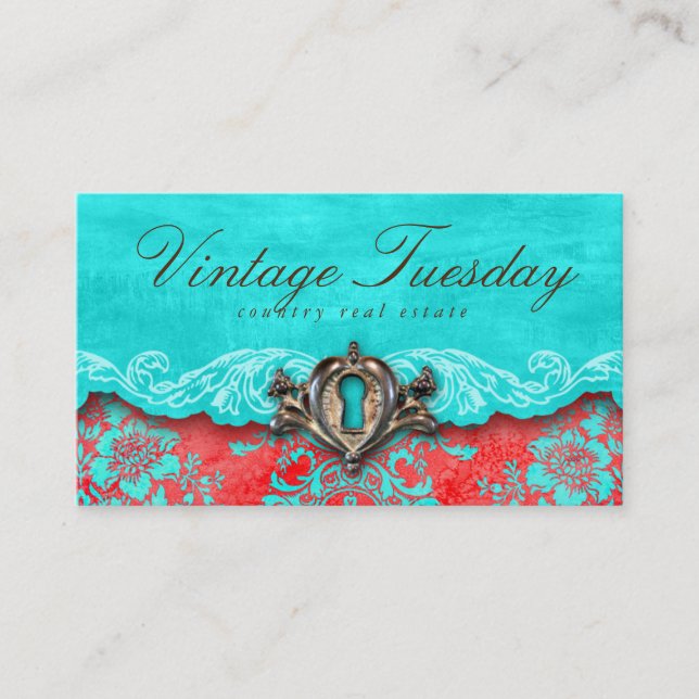 VINTAGE Real Estate Agent Antique Lock Business Card (Front)