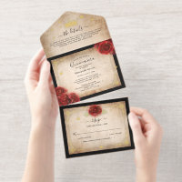 Vintage Real Gold Foil Black and Red Quinceanera