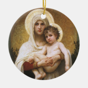 Vintage Realism, Madonna of the Roses, Bouguereau Ceramic Tree Decoration