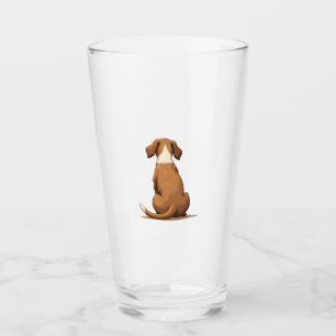 Vintage Rear View Dog Illustration Tan and White P Glass