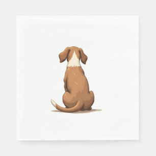 Vintage Rear View Dog Illustration Tan and White P Napkin