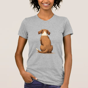 Vintage Rear View Dog Illustration Tan and White P T-Shirt