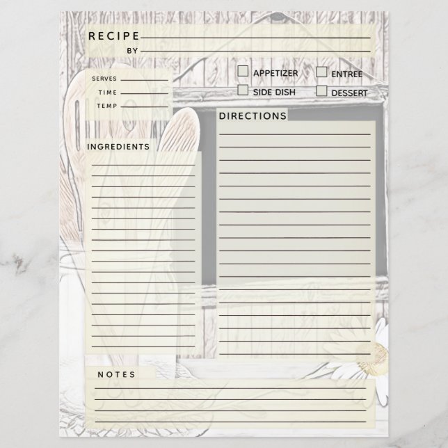 Vintage Recipe Binder Insert (Front)